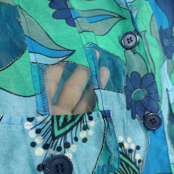 Erin London Floral Blazer Jacket Women's Lined Front Button Blue Green Size L - Picture 7 of 11